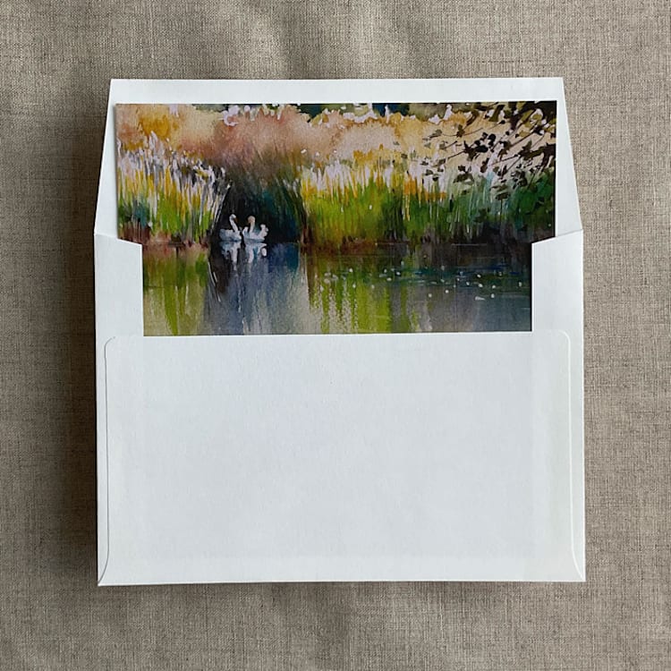 "Swans by the pond envelope liner for A7 square flap envelope | pack of 10" - Envelope Liners in multicolorassorted-colors by Ivory Invitations