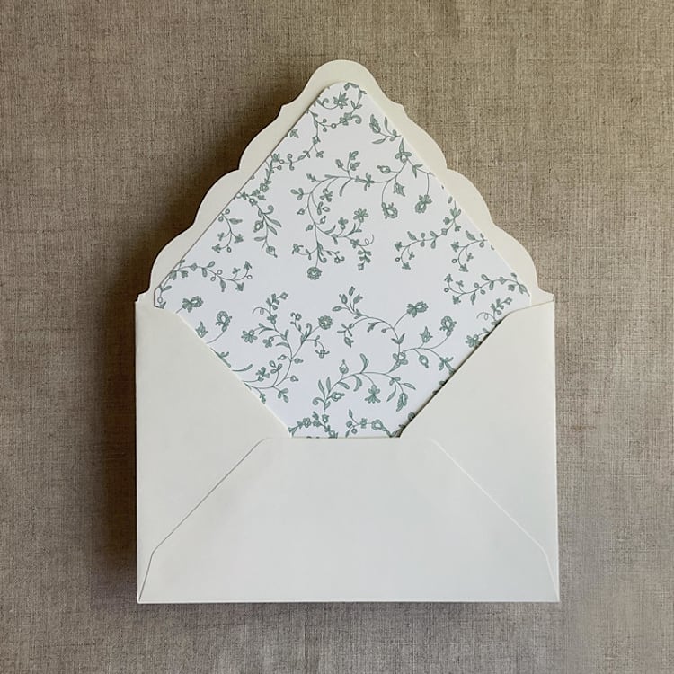 "Sage dainty floral liner for A7 euro flap envelope | pack of 10" - Envelope Liners in green by Ivory Invitations
