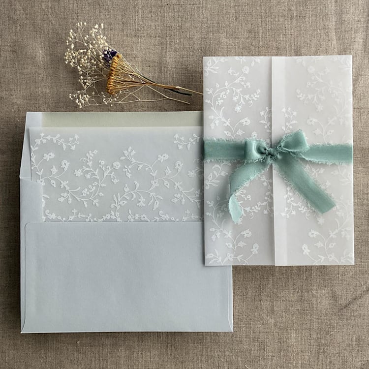 "White dainty floral vellum wrap for 5x7 card + liner for A7 square envelope | Set of 10" - Envelope Liners in white by Ivory Invitations