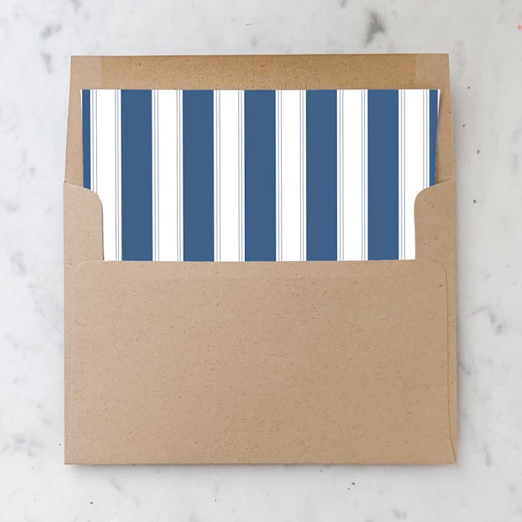 "A7 Envelope Liners Navy Blue Nautical Stripes Square Flap (set of 10)" - Envelope Liners in blue by Design by Laney