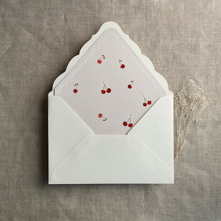 "Sweet cherries envelope liner for A7 euro flap envelope | pack of 10" - Envelope Liners in multicolorassorted-colors by Ivory Invitations