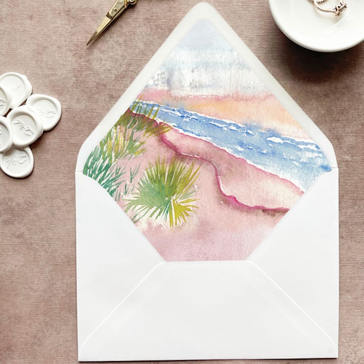 "Watercolor Beach Envelope Liner | Set of 10 | For 5x7” invitations" - Envelope Liners in multicolor by Cotton and Bow