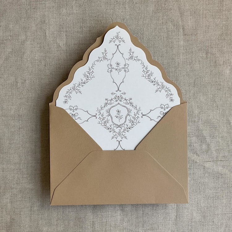 "grace floral mocha envelope liner for A7 euro flap envelope | pack of 10" - Envelope Liners in brown by Ivory Invitations