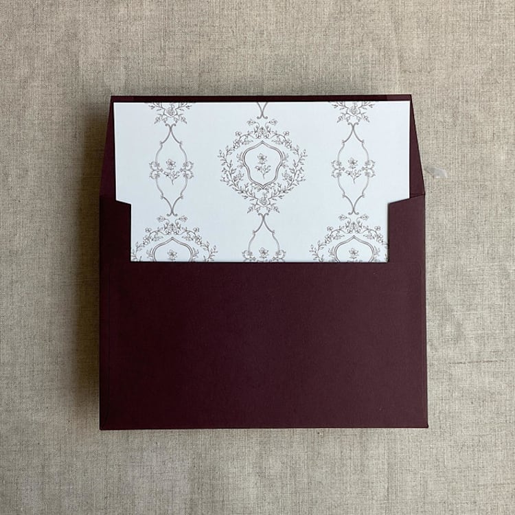"grace floral mocha envelope liner for A7 square flap envelope | pack of 10" - Envelope Liners in brown by Ivory Invitations