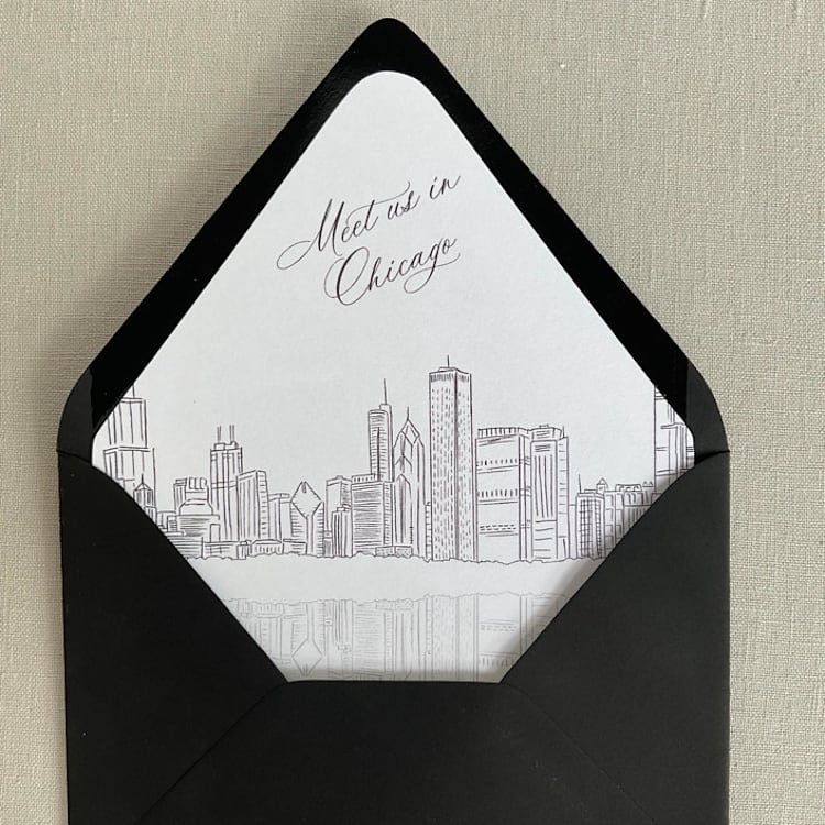 "Chicago Skyline Envelope Liner with Custom text | Set of 10 | For 5x7 Euro Flap Envelope" - Envelope Liners in white by Kimee Meyer