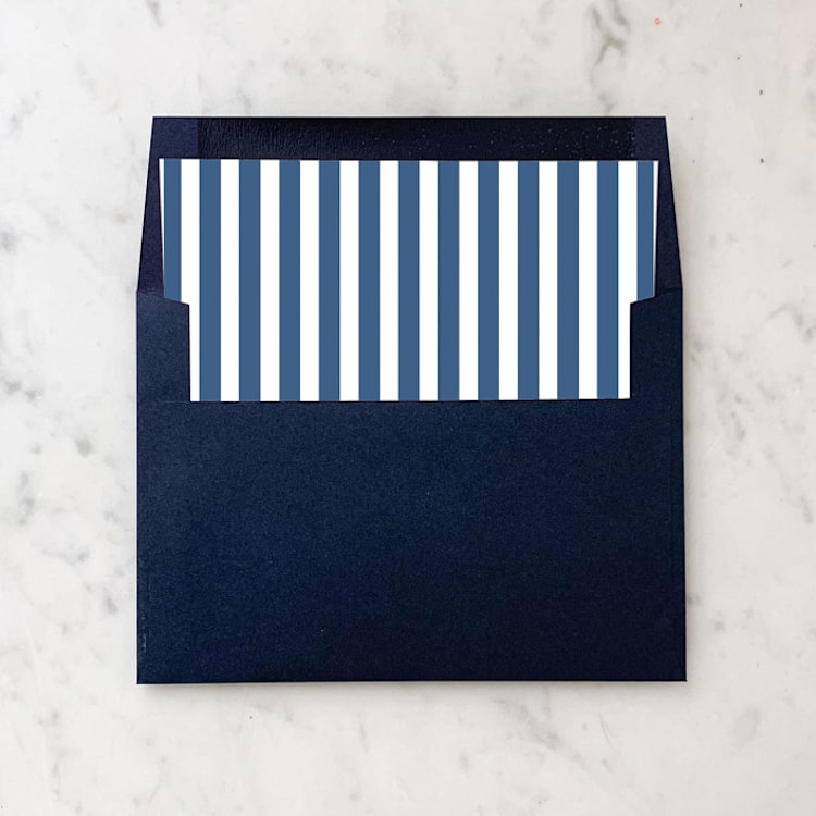 "A7 Envelope Liners Navy Blue Thin Stripes Square Flap (set of 10)" - Envelope Liners in blue by Design by Laney