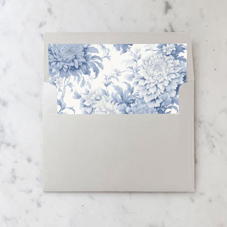 "A7 Envelope Liners Blue Floral Toile Square Flap (set of 10)" - Envelope Liners in blue by Design by Laney