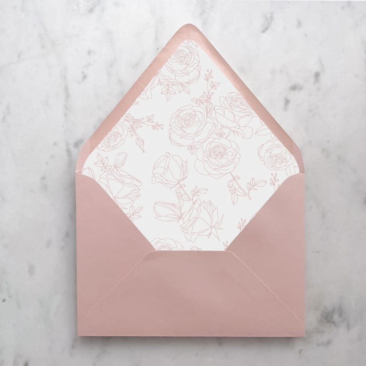 "A7 Envelope Liners Pink Rose Line Art (set of 10)" - Envelope Liners in pink by Design by Laney