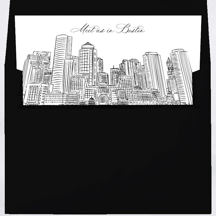 "Boston Skyline Envelope Liner with custom text/saying | Set of 10 | For 5x7 Minted Square Flap Envelope" - Envelope Liners in white by Kimee Meyer