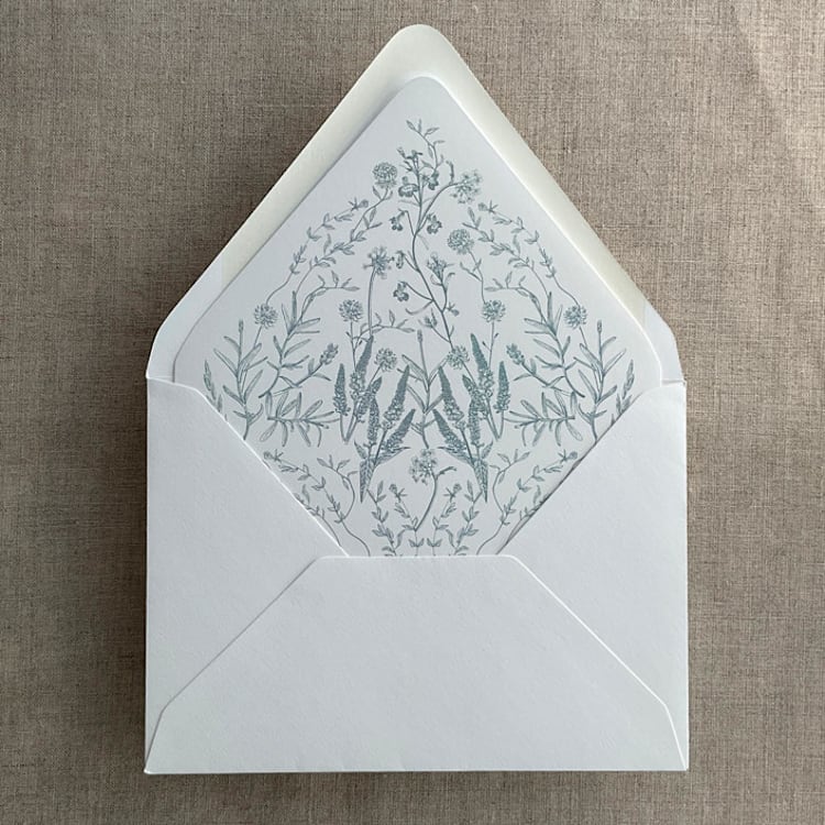 "Steel blue English botanical garden floral printed liner for A7 euro flap envelope | pack of 10" - Envelope Liners in blue by Ivory Invitations