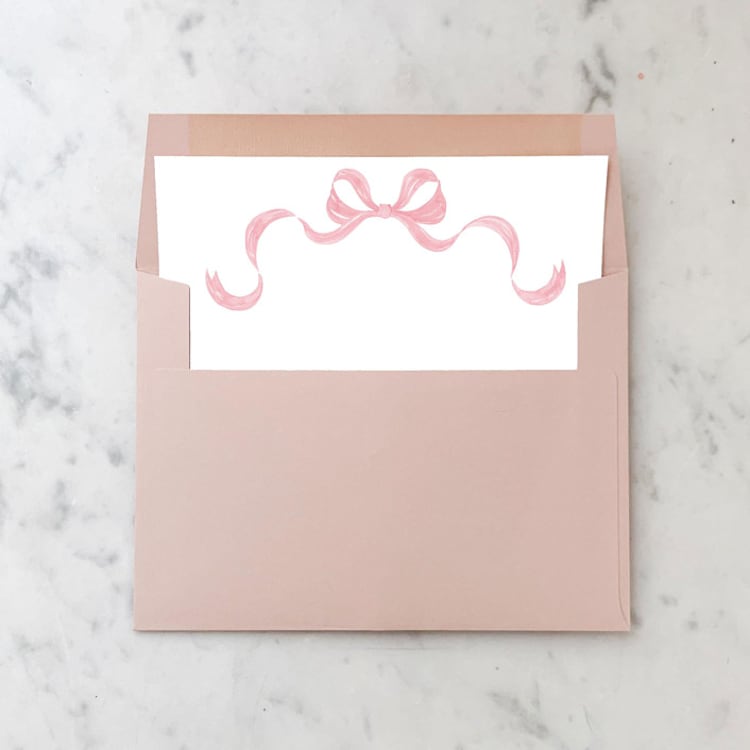 "A7 Envelope Liners Pink Bow Square Flap (set of 10)" - Envelope Liners in pink by Design by Laney