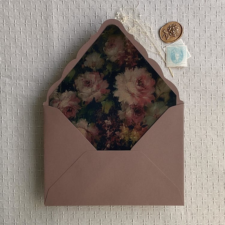 "Antique garden floral liner for A7 euro flap envelope | pack of 10" - Envelope Liners in multicolor by Ivory Invitations