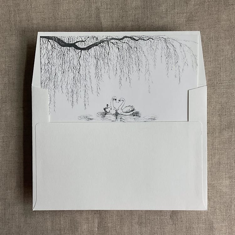 "willow and swan graphite print liner for A7 square flap envelope | pack of 10" - Envelope Liners in black by Ivory Invitations