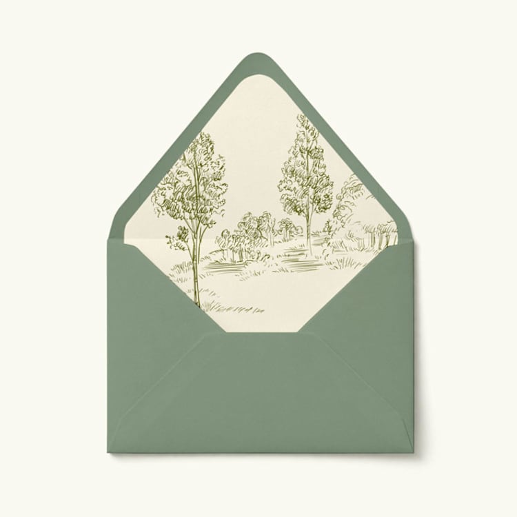 "Countryside Tree Sketch Envelope Liner | Set of 10" - Envelope Liners in green by Paper Haven
