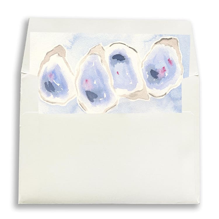 "Beach Oyster Watercolor Square Envelope Liner | Set of 10 | For 5x7” invitations " - Envelope Liners in blue by Cotton and Bow