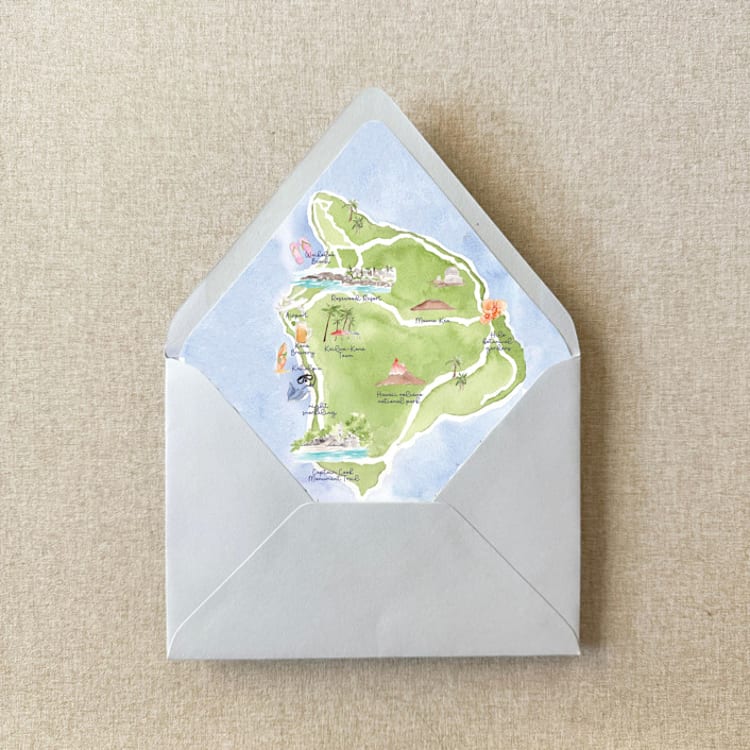 "Custom Watercolor Map Envelope Liner | Set of 10 | For 5x7" Invitations" - Envelope Liners in multicolor by Cotton and Bow