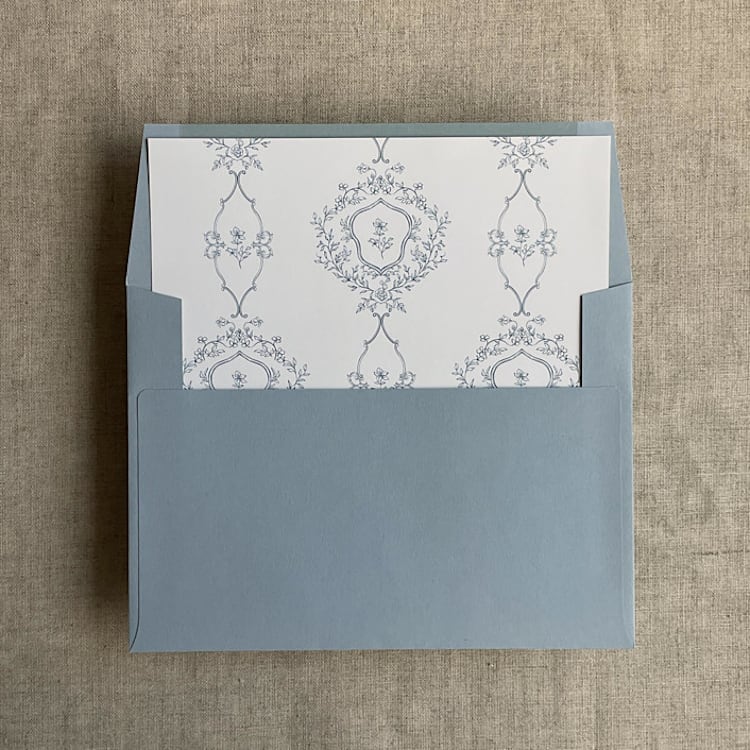 "grace floral steel blue envelope liner for A7 square flap envelope | pack of 10" - Envelope Liners in blue by Ivory Invitations
