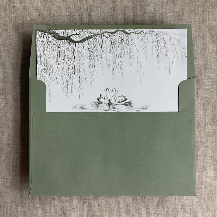 "willow and swan moss print liner for A7 square flap envelope | pack of 10" - Envelope Liners in green by Ivory Invitations