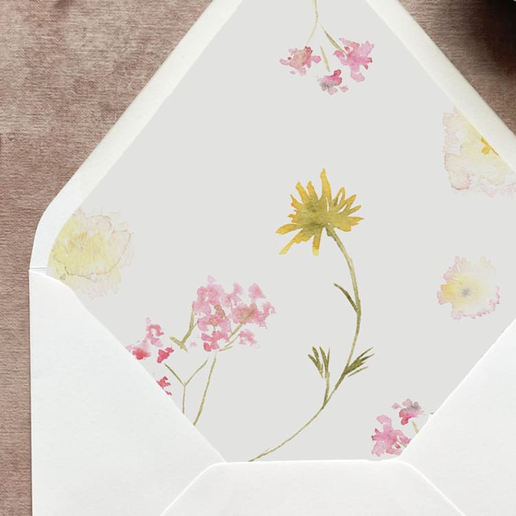 "Wildflower Watercolor Envelope Liner | Set of 10 | For 5x7” invitations" - Envelope Liners in multicolor by Cotton and Bow