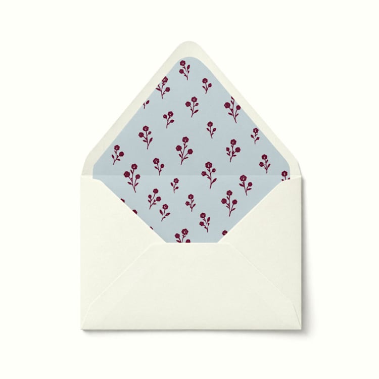 "Burgundy and Blue Hand Drawn Floral Envelope Liner | Set of 10" - Envelope Liners in blue by Paper Haven