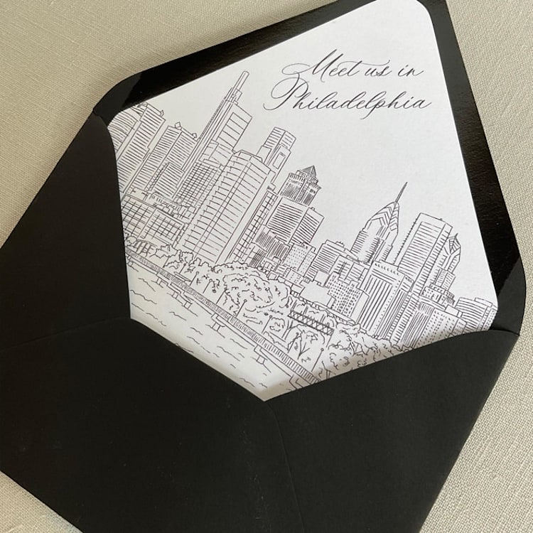 "Philadelphia Skyline Envelope Liner | Set of 10" - Envelope Liners in white by Kimee Meyer