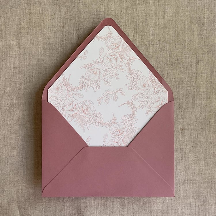 "Blush poppy floral toile liner for A7 euro flap envelope | pack of 10" - Envelope Liners in pink by Ivory Invitations