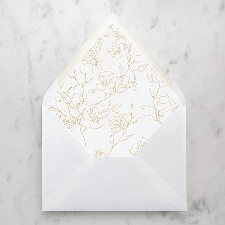 "A7 Envelope Liners Gold Flowers (set of 10)" - Envelope Liners in gold by Design by Laney