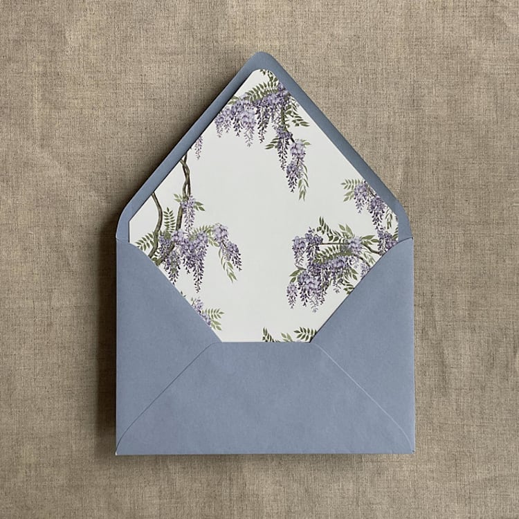 "Wisteria floral envelope liner for A7 euro flap envelope | pack of 10" - Envelope Liners in purple by Ivory Invitations
