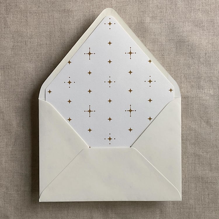 "Gold stars white envelope liner for A7 euro flap envelope | pack of 10" - Envelope Liners in white by Ivory Invitations