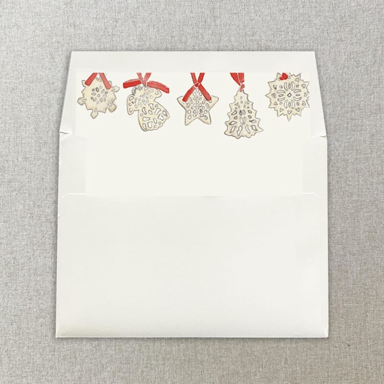 "Red and White Christmas Ornaments Square Envelope Liner | Set of 10" - Envelope Liners in red by Cotton and Bow