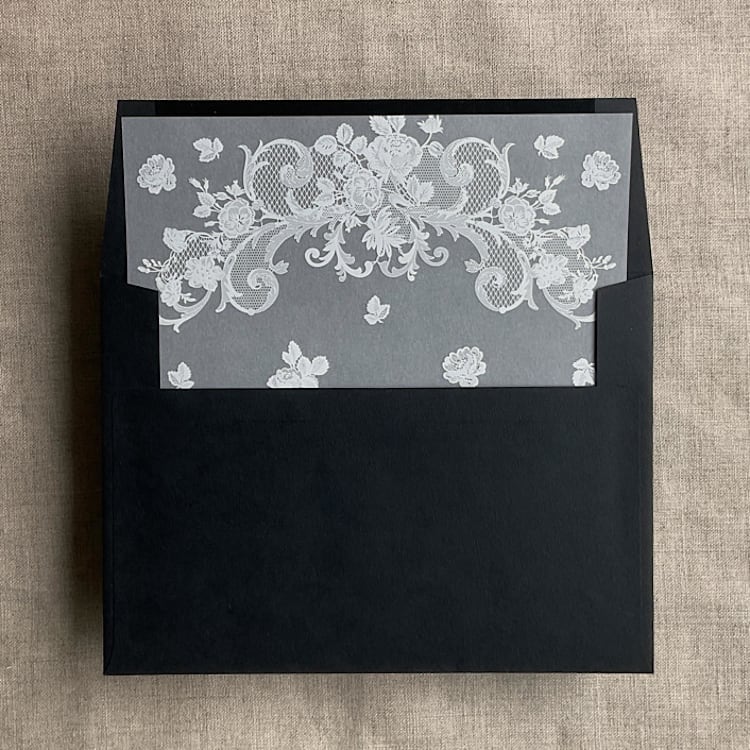 "Labelle rose lace vellum envelope liner for A7 square flap envelope | pack of 10" - Envelope Liners in white by Ivory Invitations