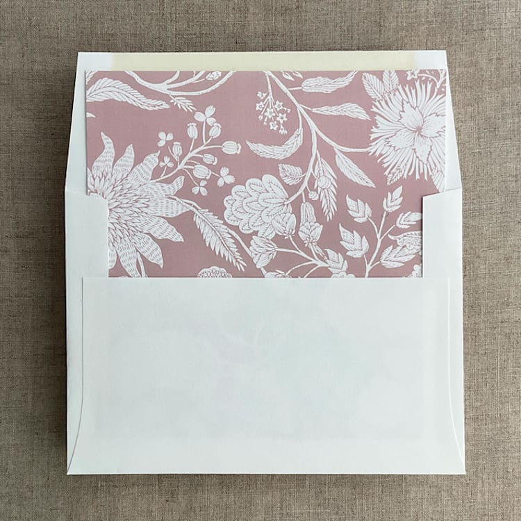 "Cameo botanical garden envelope liner for A7 square flap envelope | pack of 10" - Envelope Liners in pink by Ivory Invitations
