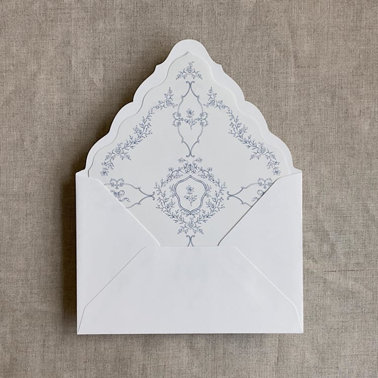 "grace floral steel blue envelope liner for A7 euro flap envelope | pack of 10" - Envelope Liners in blue by Ivory Invitations