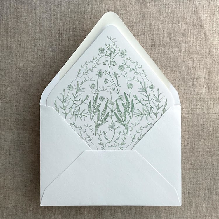 "Sage English botanical garden floral printed liner for A7 euro flap envelope | pack of 10" - Envelope Liners in green by Ivory Invitations