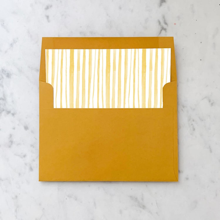 "A7 Envelope Liners Gold Watercolor Stripes Square Flap (set of 10)" - Envelope Liners in gold by Design by Laney