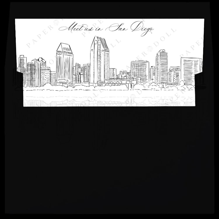 "San Diego Skyline Envelope Liner with custom text/saying | Set of 10 | For 5x7 Minted Square Flap Envelope" - Envelope Liners in white by Kimee Meyer