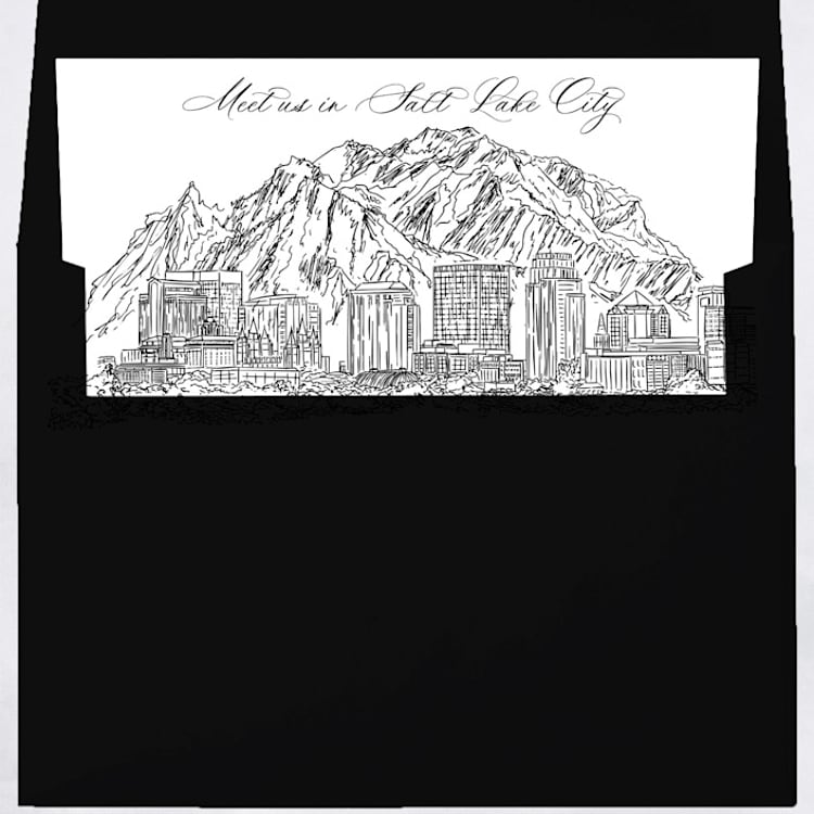 "Salt Lake City Skyline Envelope Liner with custom text/saying | Set of 10 | For 5x7 Minted Square Flap Envelope" - Envelope Liners in white by Kimee Meyer
