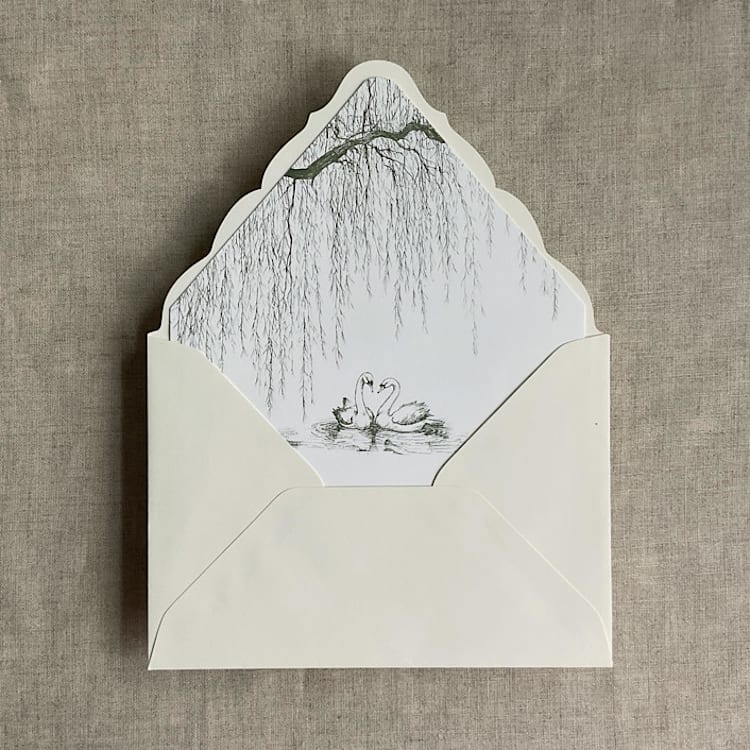 "willow and swan moss print liner for A7 euro flap envelope | pack of 10" - Envelope Liners in green by Ivory Invitations