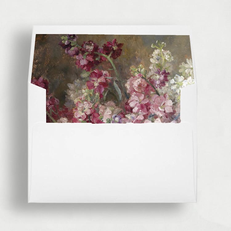 "Romantic Blush & Burgundy Oil Painting | Set of 25 Square Envelope Liners" - Envelope Liners in purple by Nikki Turner