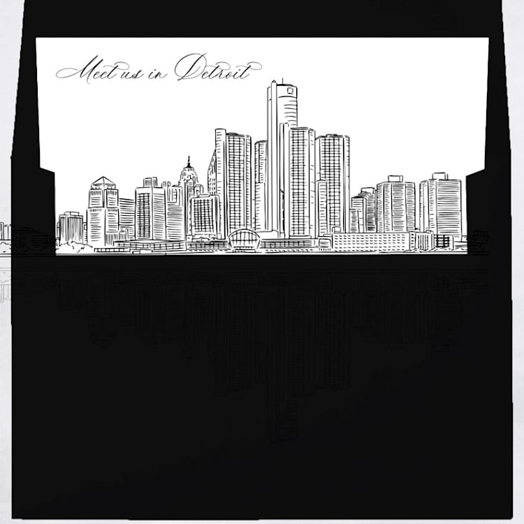 "Detroit Skyline Envelope Liner with custom text/saying | Set of 10 | For 5x7 Minted Square Flap Envelope" - Envelope Liners in white by Kimee Meyer