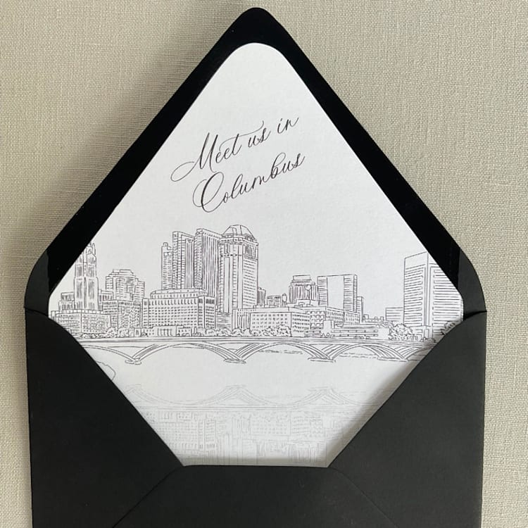 "Columbus Ohio Skyline Envelope Liner with custom text | Set of 10 | For 5x7 Euro Flap Envelope" - Envelope Liners in white by Kimee Meyer