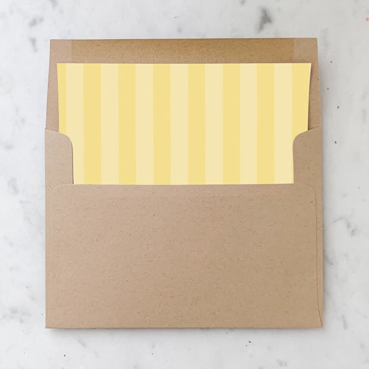 "A7 Envelope Liners Yellow Stripes Square Flap (set of 10)" - Envelope Liners in yellow by Design by Laney
