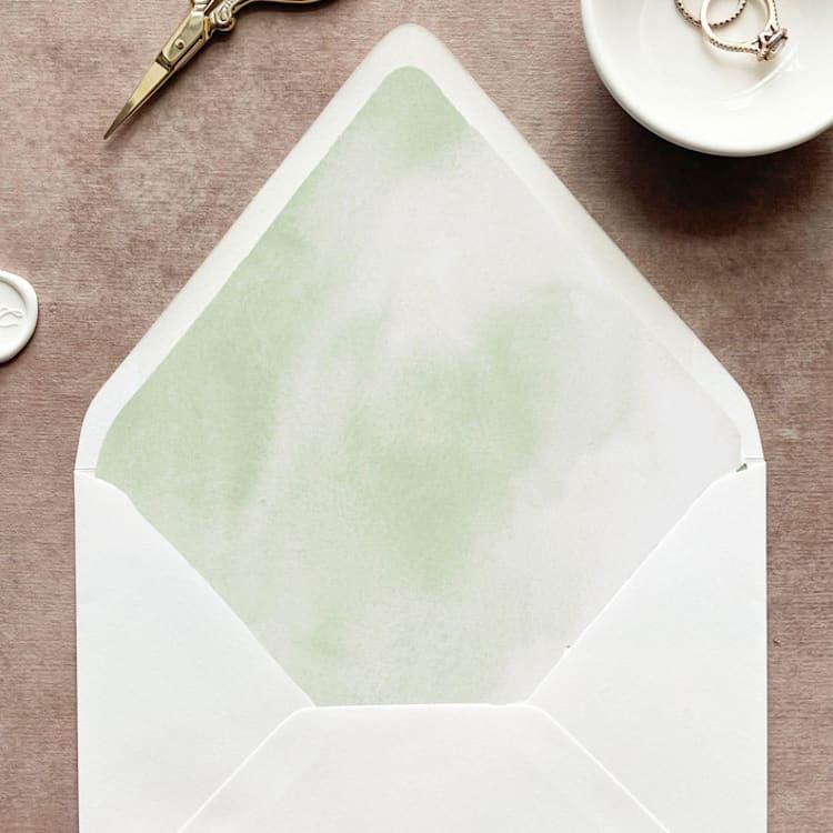 "Sage Green Watercolor Envelope Liner | Set of 10 | For 5x7” invitations" - Envelope Liners in green by Cotton and Bow