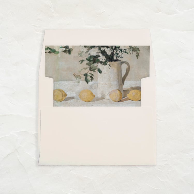 "A7 Fine Art Envelope Liners Square Flap // Flowers + Lemons (Set of 25)" - Envelope Liners in yellow by Clover and Lamb