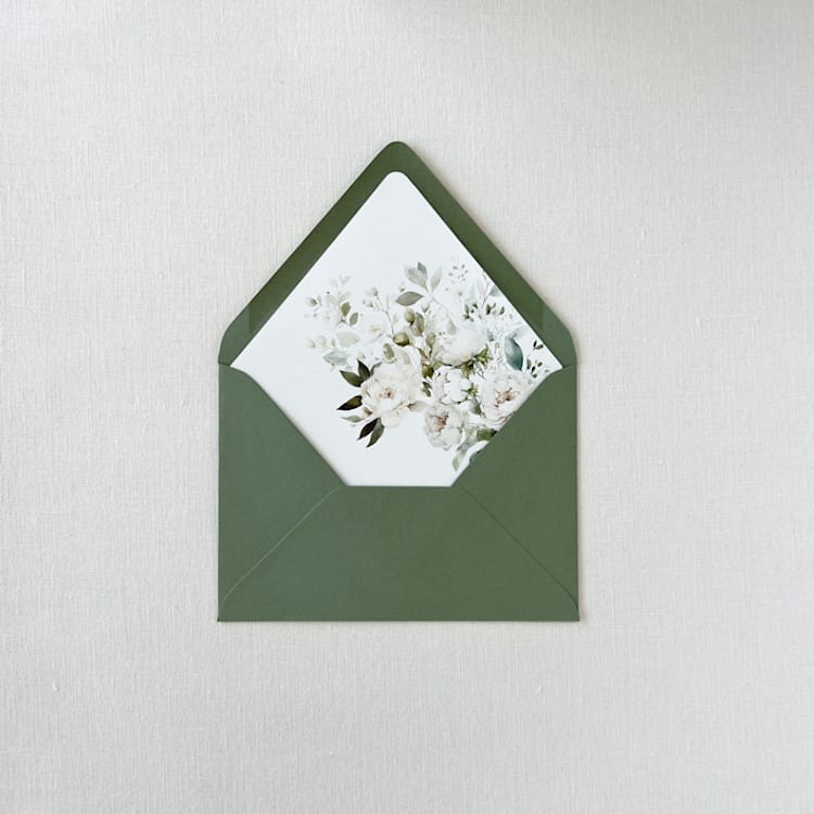 "A7 euro flap White Floral and Greenery Envelope Liners | Set of 10" - Envelope Liners in white by Eva Friesen