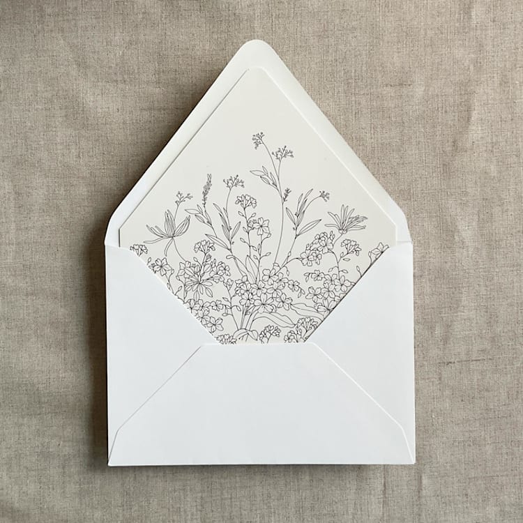 "Adorable wild floral envelope liner for A7 euro flap envelope | pack of 10" - Envelope Liners in gray by Ivory Invitations