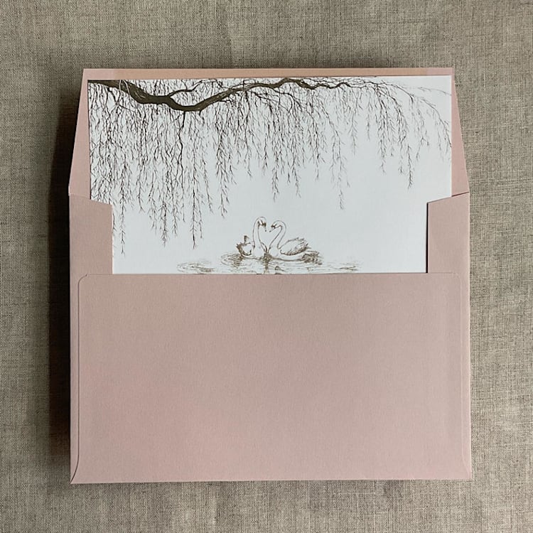 "willow and swan mocha print liner for A7 square flap envelope | pack of 10" - Envelope Liners in brown by Ivory Invitations