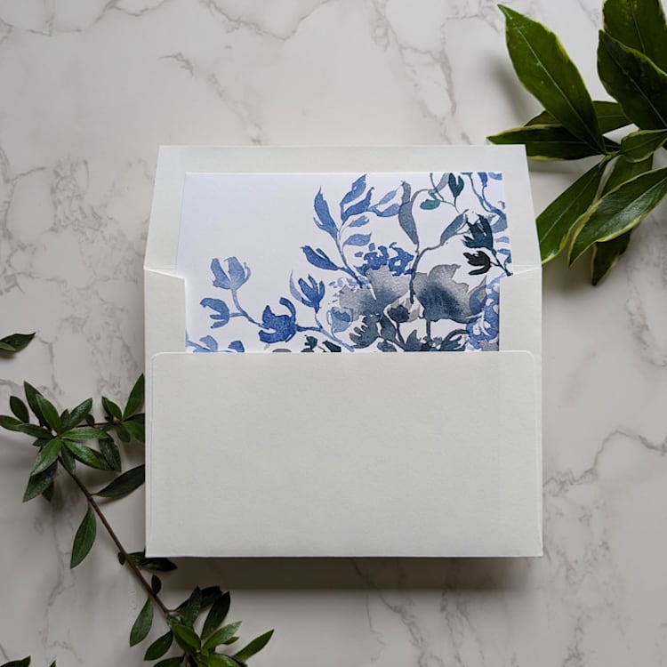 "Leafy Watercolor Square Envelope Liner | Set of 10" - Envelope Liners in white by Campofiore Paper Studio