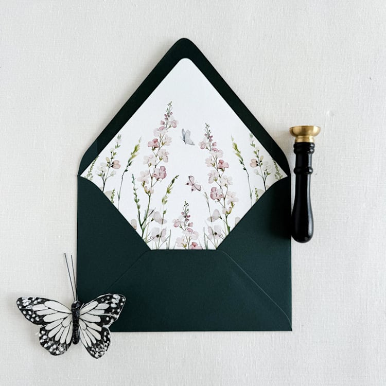 "Elegant Wildflower Floral Wedding Invitation Envelope liners, Set of 10" - Envelope Liners in pink by Eva Friesen