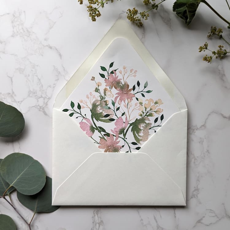 "Delicate Floral Watercolor Envelope Liner | Set of 10" - Envelope Liners in beige by Campofiore Paper Studio